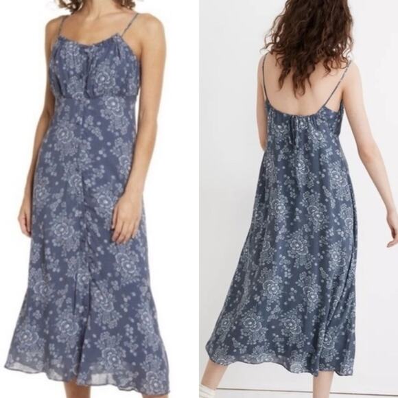 Madewell Blue Paisley Button Front Midi Dress Size 00 - Picture 1 of 7